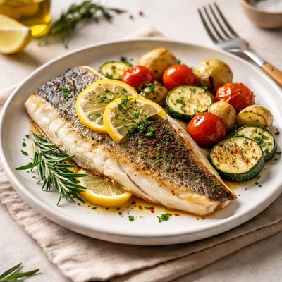 Baked seabass fillet