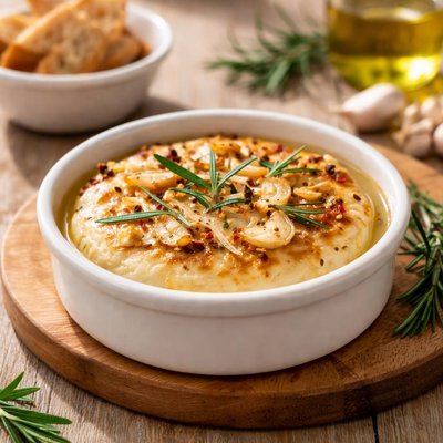 Baked sheep cheese with garlic