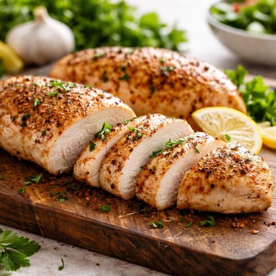 Baked skinless bonless chicken