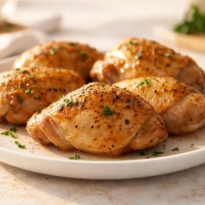 Baked skinless chicken thigh