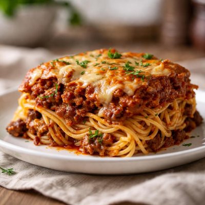 Baked spaghetti with meat sauce