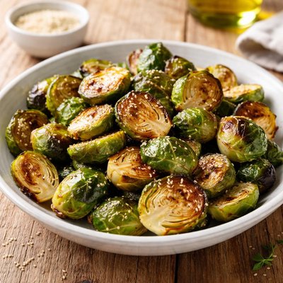 Baked sprouts with sesame seeds