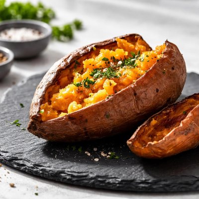 Baked sweet potato and skin