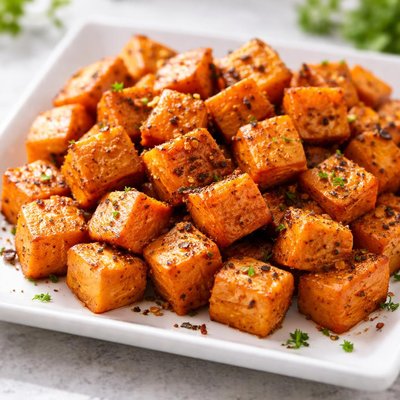 Baked sweet potato cubes