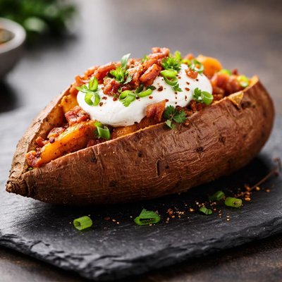 Baked sweet potato with sour cream