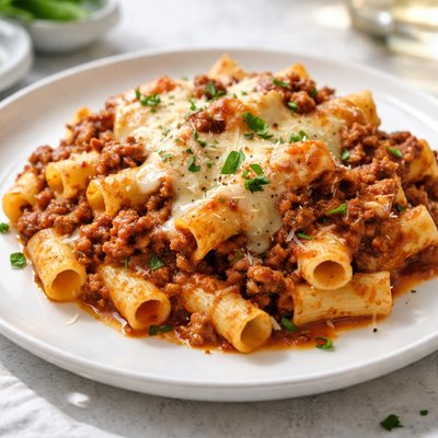 Baked ziti with meat sauce