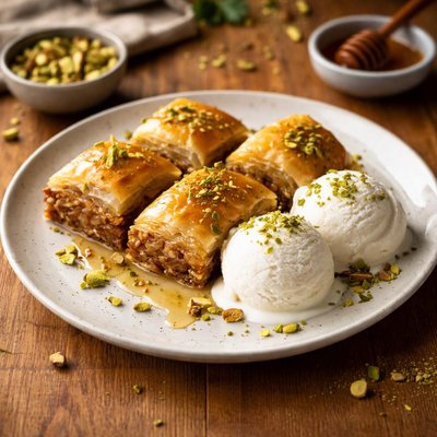 Baklava with ice cream