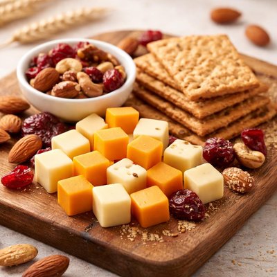 Balanced breaks cheese and crackers