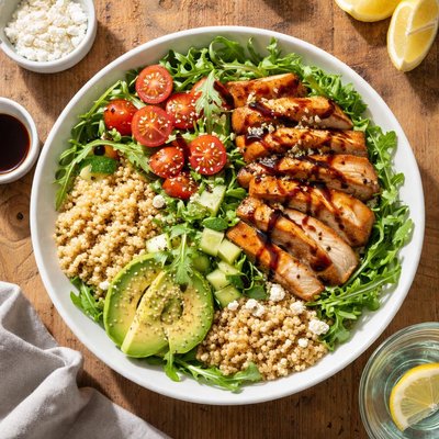 Balsamic chicken greens with grains