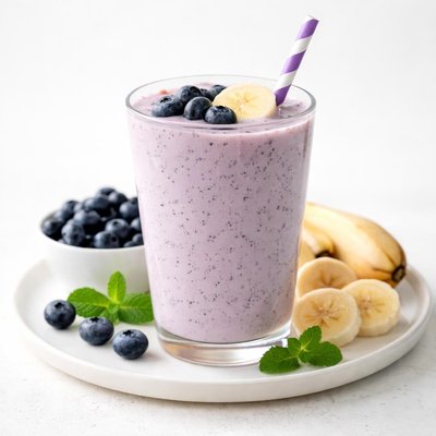 Banana blueberry milk smoothie