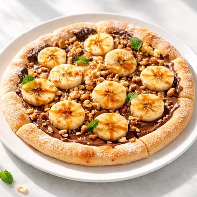 Banana dessert pizza