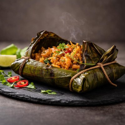 Banana leaf wrapped dish