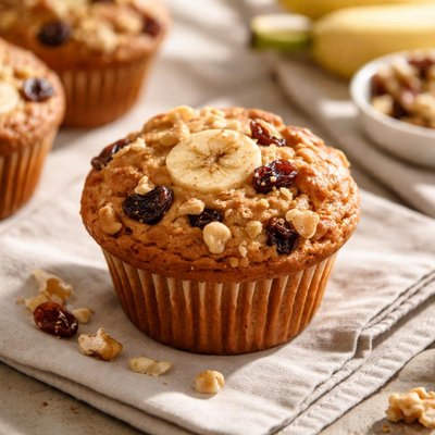 Banana raisin and walnut muffin