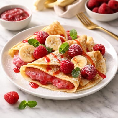 Banana raspberry puree crepe