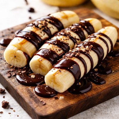 Banana with chocolate syrup