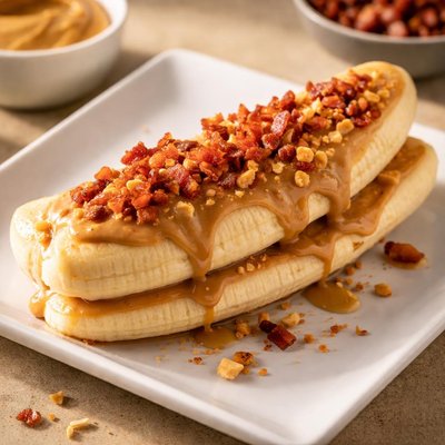 Banana with peanut butter and bacon bits