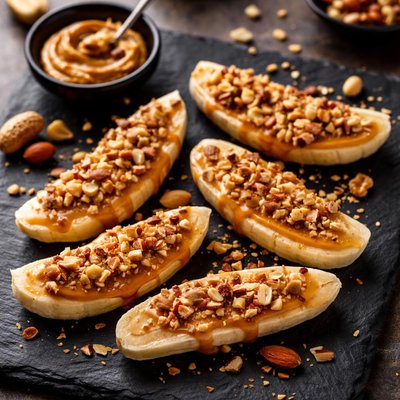 Banana with peanut butter and nuts