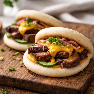 Bao bun with meat and cheese