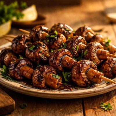 Barbecued mushrooms