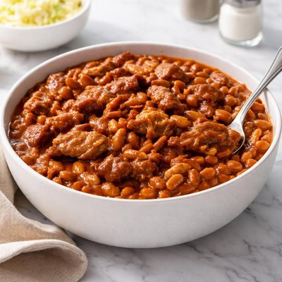 Barbecued pork baked beans