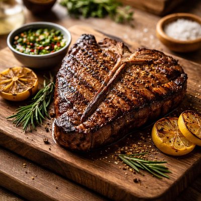 Barbecued t-bone steak