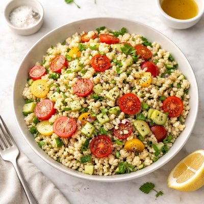 Barley with cucumber and tomatoe