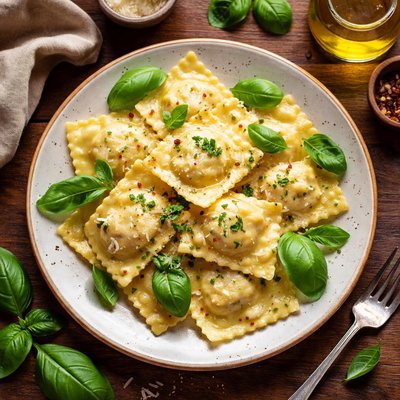 Basil and cheese ravioli