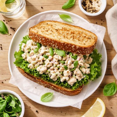 Basil chicken salad sandwich