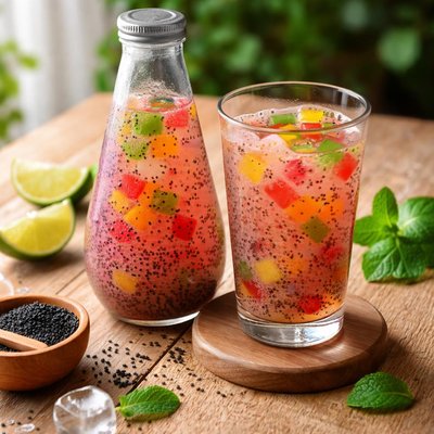 Basil seed drink with jelly
