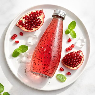 Basil seed drink with pomegranate flavour