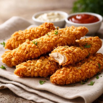 Battered and fried chicken tenders