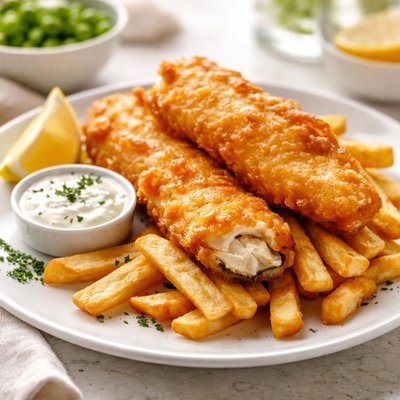 Battered fish and chips