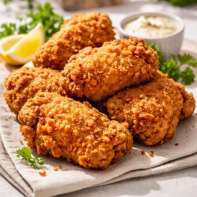 Battered fried chicken thigh