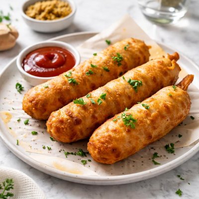 Battered latge sausage