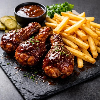 Bbq chicken with fries
