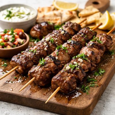 Bbq lamb souvlaki
