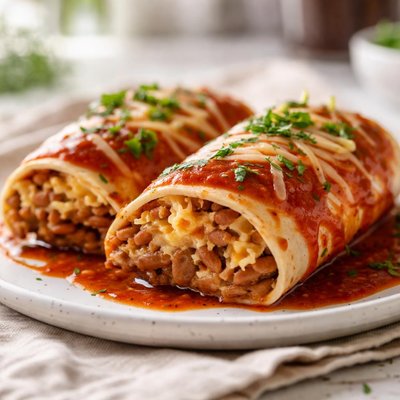 Bean and cheese burrito with enchilada sauce