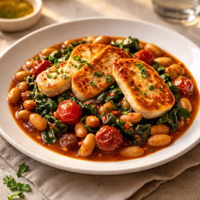 Bean and halloumi stew