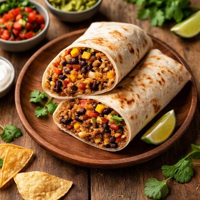 Bean rice and meat burrito