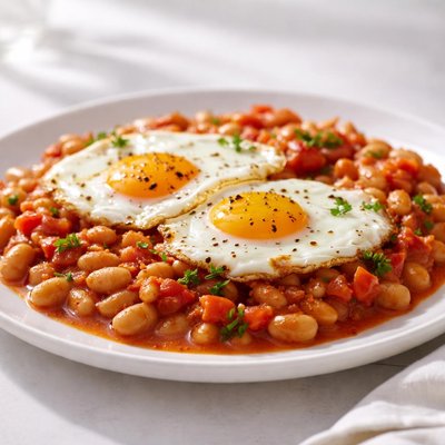 Beans tomatoe and egg