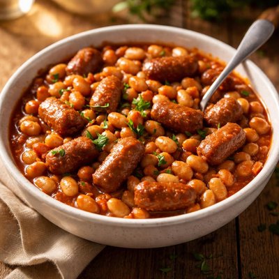 Beans with little sausages