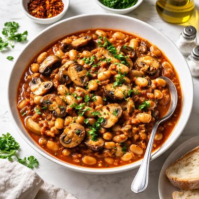 Beans with mushrooms and sauce