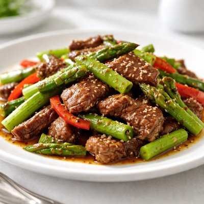 Beef and asparagus stir-fry