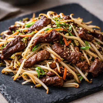 Beef and bean sprouts