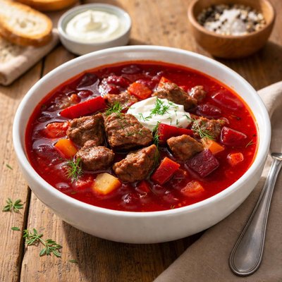 Beef and beetroot soup