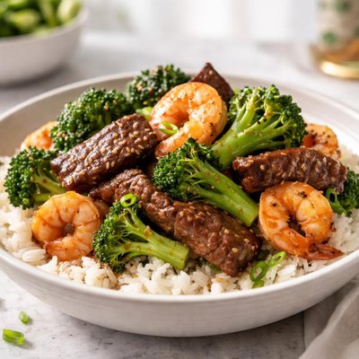 Beef and broccoli with shrimp