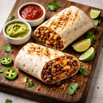 Beef and cheese and bean burrito