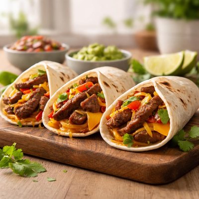 Beef and cheese fajita