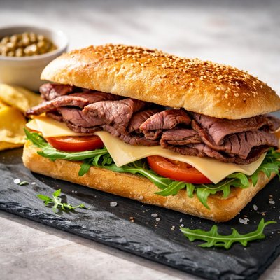 Beef and gouda cheese sandwich