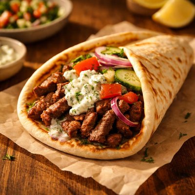 Beef and lamb gyro sandwich